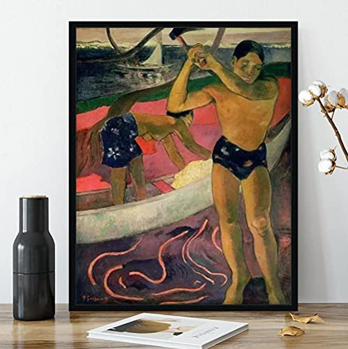 Zhyaunz Homme avec Hache - Kits de Peinture Diamant Bricolage 5D - Paul Gauguin - Broderie au Point de Croix Cadeau d'art Artisanal Rond Complet 40x50cm