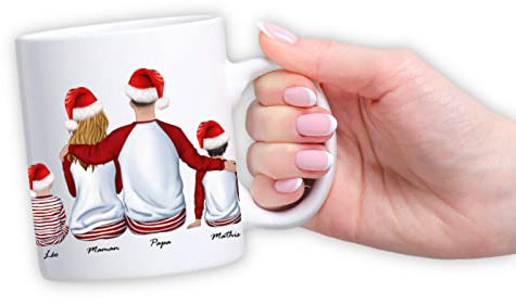 Mug personnalisable Noël modèle Famille - Cadeau original - Jusqu'à 6 membres