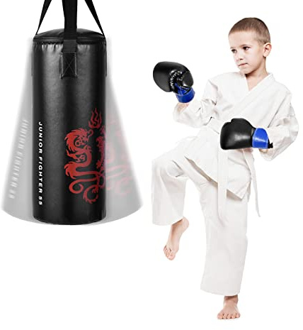 GYMAX Kinder Boxsack-Set mit Boxsack 10 kg, Sandsack mit 8 oz Boxhandschuhen, Springseil & Tragetasche, gefüllt & hängend Box-Set 60 cm, ab 3 Jahren, für Kickboxen, MMA, Muay Thai, Boxen
