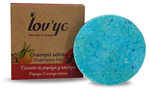 Cuidado capilar de la marca Lov'yc: champú, Papaya y Naranja champú Solido (50 gramos)