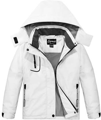 Spmor Mädchen Wasserdichte Skijacke Warmer Mantel Winddicht Winter Snowboardjacke, Weiss/opulenter Garten, 6-7