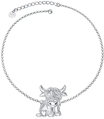 PROESS Hochland Kuh Armband und Fußkettchen für Frauen - 925er Sterlingsilber Schottische Kuh Schmuck Geschenke für Frauen und Mädchen
