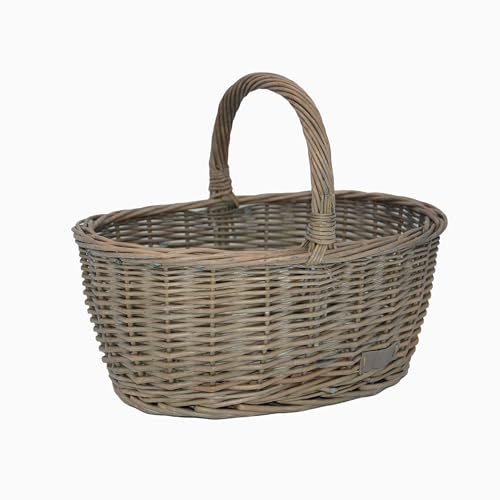 UNUS Panier en osier tressé Panier de pique-nique Panier à provisions Panier avec anse 36x16x26cm (LxHxP) gris