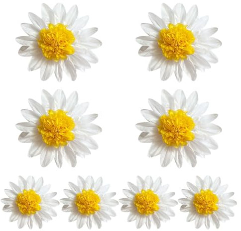 FSSTUD 8 Pcs Large Paper Daisies Giant Paper Daisy Flowers Party Paper Sunflowers White Yellow Birthday Flowers Baby Shower Pom Poms Classroom Wall Hanging Flowers