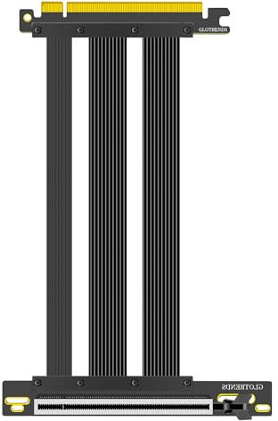 GLOTRENDS 200mm PCIe 5.0 Riser Kabel für RTX5090 RTX4090 RX9070 RX7900, Kompatibel mit PCIe 5.0/4.0 GPUs, 90 Grad rechter Winkel für vertikale GPU Montage