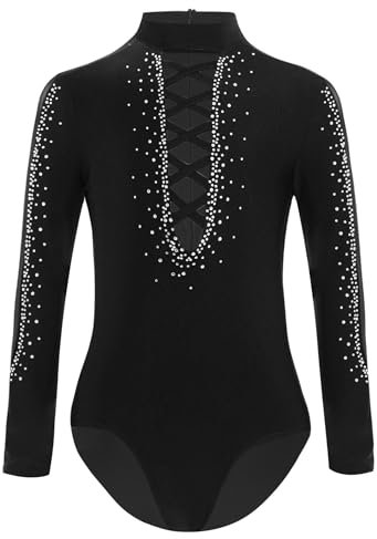 Hedmy Kinder Turnanzug Jungen Gymnastikanzug Langarm Trikot Bodysuit Tanzbody Gymnastik Wettbewerb Dancewear Schwarz 134-140