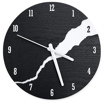 DECORAY Orologio da parete effetto Legno con nummeri moderno silenzioso 30cm - Orologio da Parete Nero e Biancho Design nuovo e particolare per Casa soggiorno Cucina e Camera
