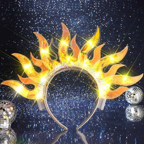 Handcess Diadema de llama iluminada para festival, fuego, brillante, para disfraz, fiesta, rave, accesorios para el cabello para mujer