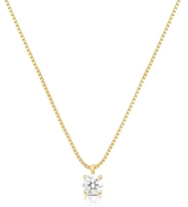 Louis Ciocchetti dal 1887 Collana Argento 925 con Punto Luce Zircone 5A da 40mm, catena colore oro, Regolabile, Elegante