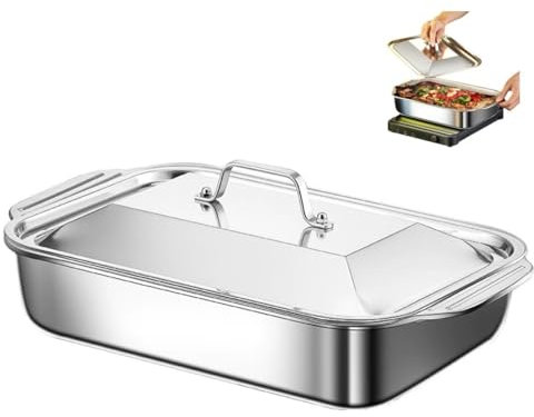 Bandeja de horno rectangular, sartén, cacerola, plancha plana de acero inoxidable, bandeja de mariscos de metal, bandeja de parrilla de cocina, bandeja de horno con tapa