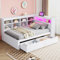 Kehun Kinderbett Sofabett 90x200 cm mit LED und USB Port, Schlafsofa Tagesbett mit Stauraum Schubladen und Ablagefach Kopfteil, Einzelbett Bett mit Lattenrost aus Holz, Weiß, Ohne Matratze