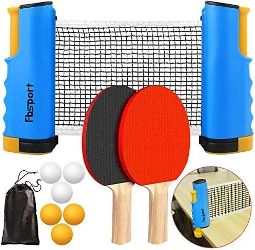 Rete da ping pong da tavolo per ogni tavolo con rete da ping pong estensibile, 6 palline da ping pong, 1 borsa a rete, set da ping pong portatile