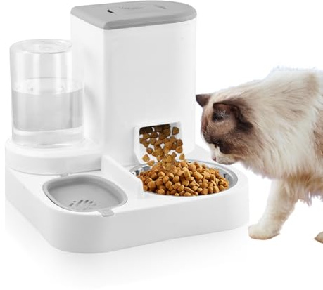 Ziyonix 2 en 1 Distributeur Croquettes Chat Automatique, Distributeur Automatique de 2.2L Nourriture et 1L d'eau pour Petits et Grands Chiens Chats