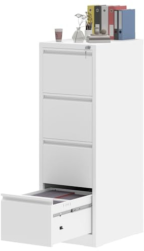 DWVO 4 Drawer Filing Cabinet Lockable Steel Home Office White 62x45x133cm