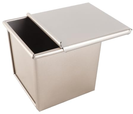 Fyearfly Molde antiadherente para pan tostado, molde de acero al carbono dorado con tapa, diseño acanalado para hornear uniformemente, 10 x 10 x 9,7 cm