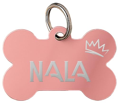 DEREGALOOS Chapa Identificativa Mascotas Personalizada Grabada 2 Caras. Forma de Hueso. Placa para Perros Gatos. Aluminio Ligero. Ideal para Collar o Arnés. No Incluye Anilla (Rosa, M)