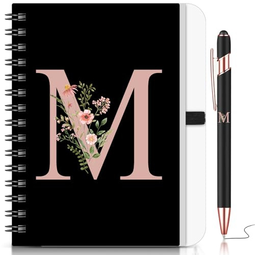 BBTO Carnet de Notes pour Femme B6 Floral avec Stylo à Bille, Lettre M | Carnet B6 Floral, Avec Stylo à Bille, Cadeaux Personnalisés pour Noël, Anniversaire, Fournitures de Bureau pour Femme