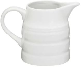 White Ceramic Milk Gravy Churn Jug 20oz/Pint– Classic Farmhouse Cream & Milk Server, Rustic Tableware for Tea, Coffee & Breakfast, Durable Gloss Finish, Dishwasher Safe, Ideal for Home & Café Use