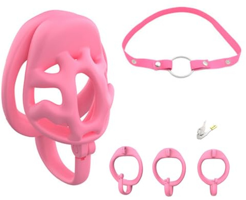 Genérico Jaula Transpirable Calada para Hombre, Negra/Rosa, con cinturón - A419ES (Rosa, Corto)