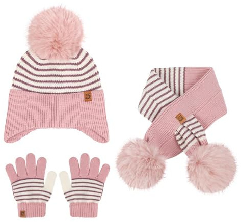 Cuwtheugwg Echarpe Et Gants Bonnet Ensemble 3Pièces Enfant Hiver Tricoté Tour De Cou Chaud Tactiles 5 Ans Animal Cache Polaire Garcon 4 Gant Bebe Pour Sports Plein Air (Rose,Taille unique)