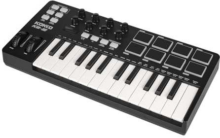 Vroomoto MIDI Keyboard Controller Beat Maker Machine 25 Keys MIDI Keyboard Portable Strike Pad USB Power Black Ideal for Music Enthusiasts and Musicians On-the-go