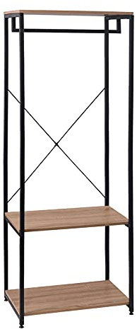 WOLTU Kleiderständer Hängeregal Kleiderstange mit Schuhregal für Schlafzimmer Garderobe Ständer, Metall und Holz, Schwarz + Hell Eiche, ca. 60 x 40 x 167 cm