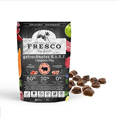 FRESCO Dog Complete Plus Trockenbarf Rind 1kg | natürliches Trockenfutter für Hunde aus frischem Fleisch, Obst und Gemüse | 100% frische Zutaten | ohne künstliche Zusätze