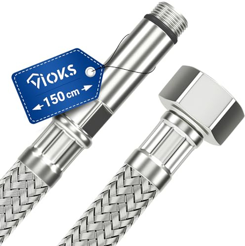Tubo corazzato, 150 cm, flessibile con dado di raccordo da 1/2 e filettatura esterna e M10, tubo per acqua potabile, con intrecciatura in acciaio inox
