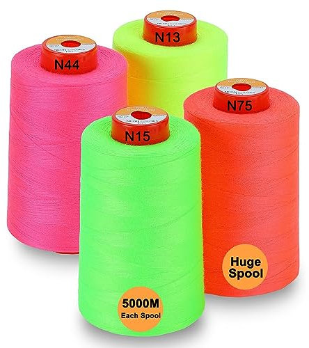 New brothread - 28 Optionen - 4 Große Konen 5000M Allzweck Polyester Nähgarn 40S/2 (Tex27) zum Nähen, Quilten, Patchwork, Serger und Overlock - Neon Colours