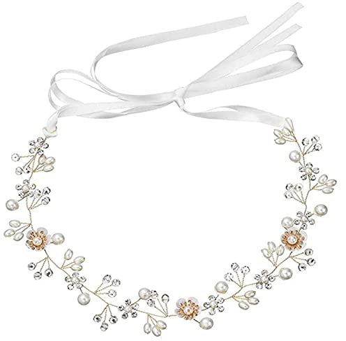Spldsun Blumenstirnband Braut Blumenkranz mit Künstliche Blättern, Blumen und Perle Strass Blumen-Haarbänder Braut Hochzeit Haarschmuck für Damen Mädchen