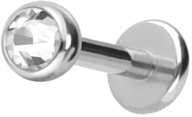 PIERCINGLINE Piercing in acciaio chirurgico con sfera di cristallo per labret, orecchio, naso, labbra, colori e dimensioni selezionabili, 6 mm