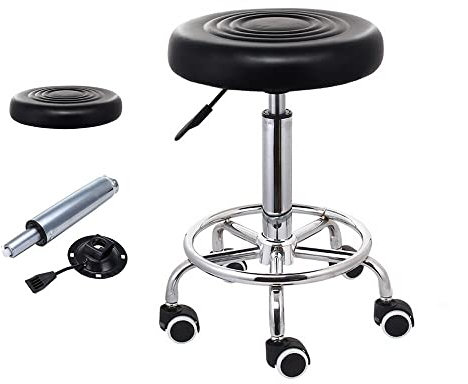 SanBouSi Rollhocker Sitzhocker Höhenverstellbar 360° Drehhocker Mit Rollen Arbeitshocker Bürohocker Schwarz, Sitzhöhe ca. 44-57 cm