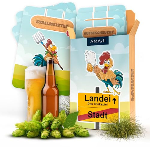 Amari ® Landei Trinkspiel - Lustiges Trink Spiel für Jede Party [55 Karten] - Trinkspiele für Junge Erwachsene, Saufspiel für Gruppen - Partyspiel inkl. Spielkarten für jeden Anlass
