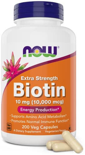 NOW Foods Extra Strength Biotin 10,000mcg / 10 mg - 200 Count - Hair, Skin, Nail - Supplement for Men and Women - B7 Vitamin - Vegetarian, Vegan, Non-GMO