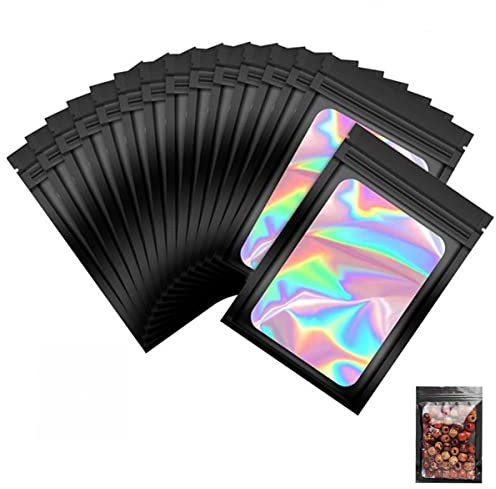 100 Pezzi Sacchetti in Mylar, Sacchetto Imballaggio Alluminio con Finestra Trasparente, per Conservare Piccoli Oggetti, Caffè, Caramelle, 8 x 13 cm, Nero