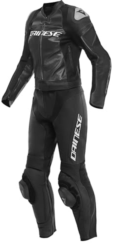 Dainese Combinaison en cuir Mirage Lady 2PC pour femme, Combinaison de moto, NOIR/NOIR/BLANC, 26