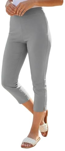 Roman Cropped Trousers for Women UK Ladies Capri Leggings Summer Pants Short Crop Stretch 3/4 Length Three Quarter Pedal Pusher Clothes Elasticated Bengaline Cut Off - Petite Light Grey - Size 8