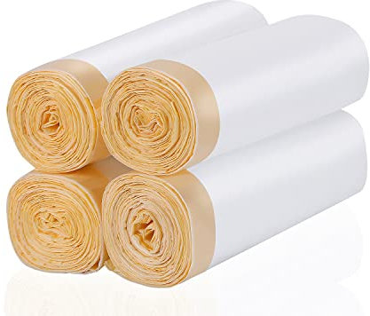 Müllbeutel 60L Mülltüten 88 Stück - Recycling Müllsäcke mit Zugband, White Geruchlose Reißfest Müllbeutel mit Bindegriff für 50L zu 60L Mülleimer