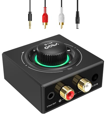 YMOO B06T3Pro Bluetooth-Empfänger, kabelloser Audio-Adapter mit AptX HD, Lautstärkeregelung mit geringer Latenz, 3,5 mm AUX-Cinch-Dual-Link mit Smartphone/Tablet/Laptop für Heim-Stereo-Lautsprecher