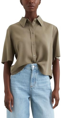 Marc O'Polo Denim Damen Kurzarmbluse mit Kentkragen Cropped, Grün (Dusky Green), XL