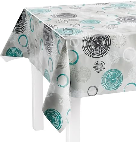LILENO HOME Bordsduk, tvättbar, som metervara, 100 x 140 cm (skärkant) i virvel-turkosmotiv – vaxduk vattenavvisande perfekt som bordsduk eller bordslöpare för öltält-set