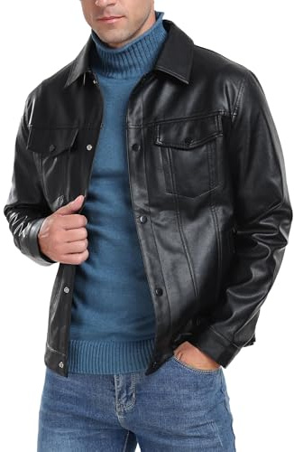 Sailwind Veste en cuir pour homme col revers - Veste de moto - Bouton pression - Veste en similicuir - Veste bomber - Manteau, Noir , XXL