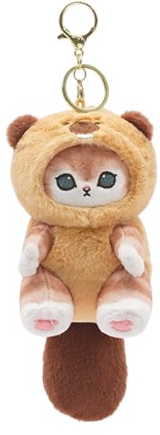 QHUACIZJL Niedlicher Katzen-Schlüsselanhänger, 12,7 cm, Plüsch-Rucksack, Zubehör, Taschenanhänger, niedlicher Schlüsselanhänger, Geschenk, Biberkatze, 5.31 * 3.35