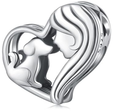 Qings Charm Bead Cane per Braccialetto in Argento Sterling 925 Ciondolo a Forma di Cuore di Cane per Collana