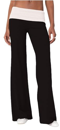 AJMDGW Kvinnor veck över midjan stretchiga yogabyxor utsvängda byxor leggings ringbyxor