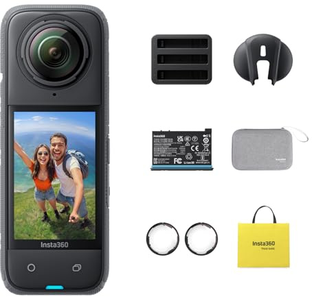 Insta360 X4 Adventure Bundle - 8K Waterproof 360 Action Camera, 4K Wide-Angle Video, Invisible Selfie Stick Effect, Removable Lens Guards, 135 Min Battery Life, AI Editing, Stabilization, for Sports