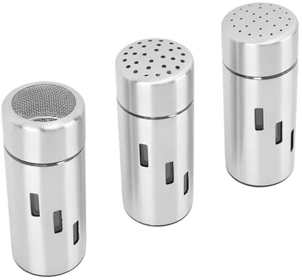 Conjunto de 3 Piezas de Sal y Pimienta, Pimienta de Acero Inoxidable y Contenedor de Sal 3 Tamaños Especias Dispensador Condimento Contenedor de Biberón Jarras para la Cocina Al