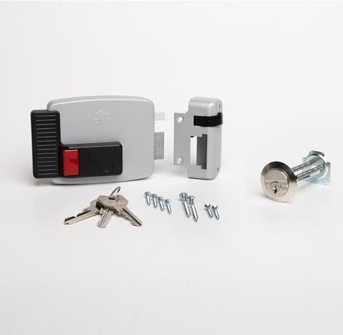 CISA - Cerradura eléctrica para aplicar 111610601N7 - Cerradura eléctrica CISA de acero pintado con botón interno - Cerradura puerta exterior eléctrica Entrada 60 regulable - mano derecha