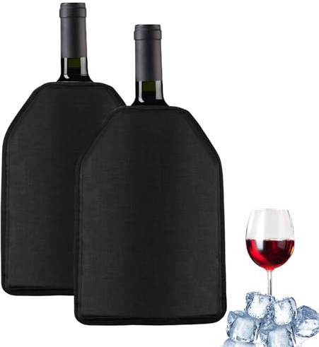 Uppsättning av 2 vinkylare manschett – kylmanschett för vin, champagne och flaskor – universell flaskkylare för resor – vinmanschett, vinflaskkylare (svart)