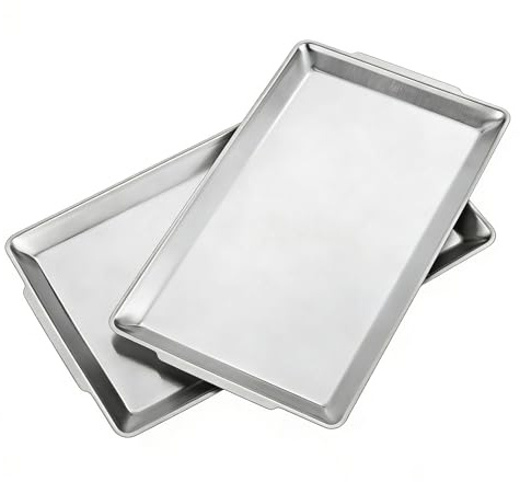 40x24cm große Servierplatten, 2er Set,robuste große Serviertabletts aus Edelstahl, Silber rechteckige Tablett für Essen, Obst, Party, Hochzeit, Weihnachten